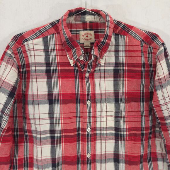Brooks Brothers Shirt Mens L Red Black Plaid Linen Blend Long Sleeve Button Down - Picture 2 of 11